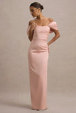 Annita Light Pink Satin Bardot Maxi Dress