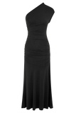 Chloe Peached Jersey One Shoulder Midi Dress Black