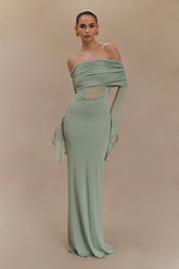 Kaitlin One Shoulder Slinky And Mesh Maxi Dress Basil