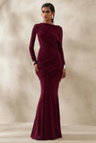 Kessara Burgundy Asymmetric Neck Maxi Dress With Sash And Gathered Detailing