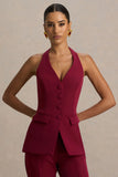 Tecla Burgundy Button Up Tailored Waistcoat