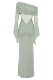Kaitlin One Shoulder Slinky And Mesh Maxi Dress Basil