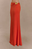 Ainsley Asymmetrical Maxi Skirt With Floral Hardware Burnt Orange