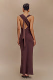 Catelyn Asymmetrical Scuba Jersey Midi Dress Cacao Brown
