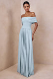 Cindie Powder Blue Bardot Neck Maxi Dress