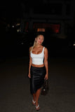 Martha Black Satin Lace Trim Midi Skirt