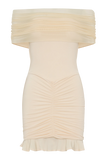 Caspian Slinky And Mesh Off Shoulder Mini Dress Ivory