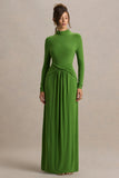 Hourglass Green Long Sleeve Twisted Maxi Dress With Split