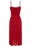 Willa Gathered Mesh Midi Dress Ruby