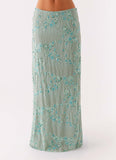 Corinna Low Rise Sequin Maxi Skirt Mint