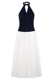 Ashwin Denim Cotton Midi Dress Indigo Blue