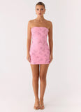 Push Back Beaded Sequin Mini Dress Pink