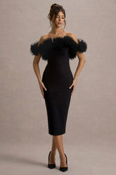 Alizzi Black Bardot Midi Dress With Ruffle Trim