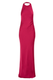 Rinna Satin Halter Maxi Dress Pink Cherry