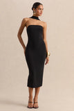 Amariah Black Bandeau Midi Dress With Scarf Detail