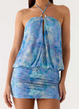 Jisoo Halter Mini Dress Aqua Paisley