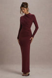 Hespera Port High Neck Long Sleeve Gathered Maxi Dress