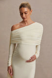 Cyra Cream Asymmetric Neck Maternity Maxi Dress With Sash