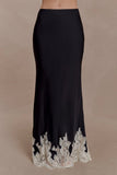 Nina Satin And Lace Maxi Skirt Black Ivory