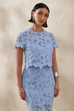 Aisling Powder Blue Lace Midi Skirt