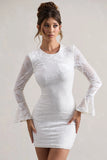 Della White Bodycon Flared Sleeve Micro Mini Dress