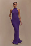 Melodie Halter Knit Maxi Dress Purple