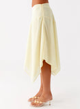 Kia Low Rise Asymmetrical Midi Skirt Yellow