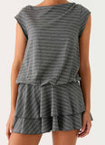 Bambola Wide Neck Mini Dress Grey Marle Stripe