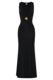 Beck Plunge Maxi Dress With Floral Hardware Black