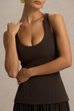 Kelly Brown Scoop Neck Maxi Dress With Pleated Mesh Skirt