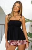 Solei Black Ruched Tie Strap Top