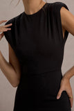 Elyna Black High Neck Draped Flared Leg Jumpsuit