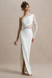 Moonlight White Asymmetric Maxi Dress With Lace Detailing