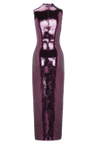 Veronica Sequin Midi Dress Plum