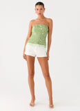 Sea Garden Beaded Strapless Top Green
