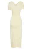 Junie Cross Over Neck Slinky Maxi Dress Lemon