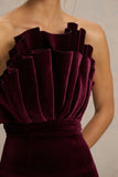 Polly Burgundy Velvet Ruffled Strapless Mini Dress