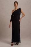 Aeliana Black Strappy V Neck Maxi Dress With Chiffon Sash