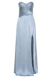 Larissa Satin Maxi Dress With Ruched Petals Frosted Blue