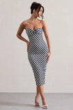 Reese Navy Wave Print Strapless Midi Dress