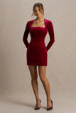 Irresistible Burgundy Velvet Square Neck Mini Dress