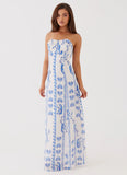 Tayla Linen Maxi Dress Floral Wave