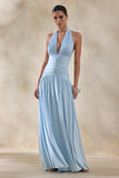 Bettina Powder Blue Plunge Neck Maxi Dress With Gathered Detailing