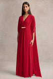 Romilly Red Plunge Neck Maxi Dress With Gathered Detail