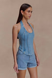 Carlene Cuffed Denim Shorts Classic Blue