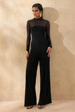 Emeria Black High Neck Jumpsuit With Long Mesh Sleeves