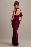 Rae Burgundy Maxi Dress With One Sleeve Cape