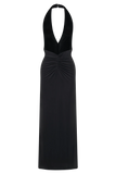 Lien Mesh Velvet Plunge Midi Dress Black