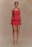 Kallie Linen Peplum Halter Top Burnt Rose