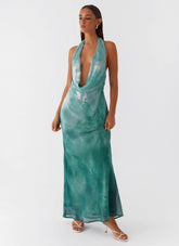 Nerissa Cowl Neck Maxi Dress Green Tie Dye